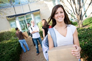 girl moving into a dorm